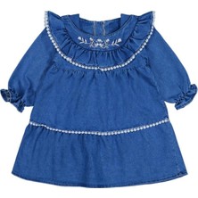 Civil Baby Çiçek Nakışlı 6-18 Ay Elbise - Mavi