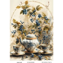 Lineart TEA116 Mavi, Fincan Desenli 29*42 Pirinç Dekopaj