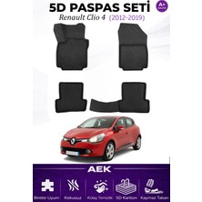 AEK Modern Renault Clio 4 2012-2019 Araca Özel Havuzlu "karbon" Paspas Takımı
