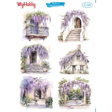 ST594 Mor, Salkım, Erguvan Desenli 25*35 cm Açık Zemin Sulu Transfer