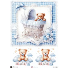 Atölye Smile 3465 Mavi, Çerçeve, Ayıcık Desenli 29*42 cm Pirinç Dekopaj