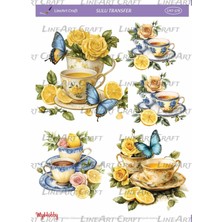 Lineart LNT578 Sarı, Çiçek, Fincan Desenli 25*35 cm Açık Zemin Sulu Transfer