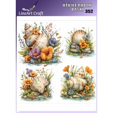 Lineart Rt 352  Çiçek, Istiridye Desenli Kumaş Transfer, Ahşap Transfer, Rub On Transfer 30*30 cm