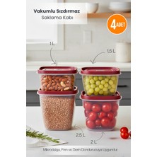 Orvila Kırmızı 4'lü Vakumlu Sızdırmaz Kapaklı Saklama Kabı Erzak Düzenleyici Set 1l, 1,5l, 2l, 2,5l