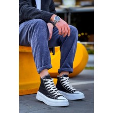 Zapatos Kb-Cx3 Erkek Günlük Bağcıklı Keten Uzun Spor Sneaker Ayakkabı Kbt - Siyah