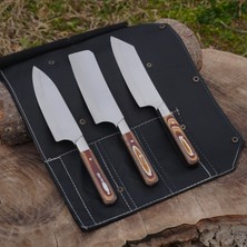 Köse Mehmet Şef Bıçağı Seti 3'lü- Deri Çantalı