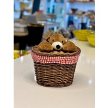 Sever Kahverengi Peluş Detay Oval Hasır Çamaşır/oyuncak Sepeti 23X17X17CM