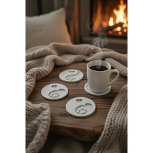 Safir Design Pati ve Kalp Detaylı 4’lü Bardak Altlığı Takımı - Dekoratif Kahve Köşesi Aksesuarı, 4'lü Patili Yin Yang Bardak Altlığı Seti - El Yapımı Minimalist Tasarım