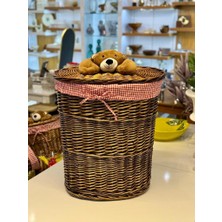 Sever Kahverengi Peluş Detay Oval Hasır Çamaşır/oyuncak Sepeti 50X38X57CM