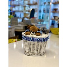 Sever Beyaz Peluş Detay Oval Hasır Çok Amaçlı/oyuncak Sepeti 23X17X17CM