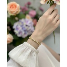 Huma Butik Takı Aksesuar Yuvarlak Taş Detaylı Çelik Bileklik