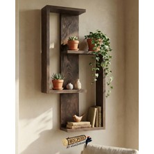 Jet Ağaçkakan Geometrik Ahşap Duvar Rafı - Koyu Ceviz – Asimetrik Tasarım