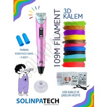 Solinpatech Pembe 3D Pen Üç Boyutlu Yazıcı Kalem Printer (Çok Renkli Filament -109METRE ve USB Kablo Dahil)