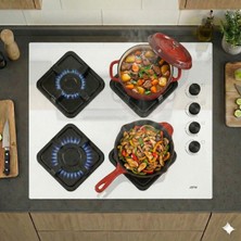 AFM Tech BD2201 4 Gözlü Beyaz Cam Ankastre Gazlı Ocak – Emaye Izgara, Doğalgaz & LPG Uyumlu