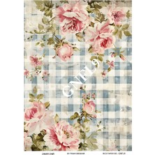 Lineart Gnfl9 Mavi Çiçek, Pötikare Desenli 29*42 cm Pirinç Dekopaj