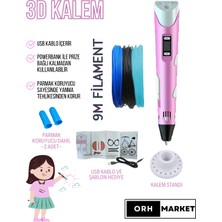 ORH MARKET ORH MARKET 3D Kalem USB Kablolu Üç Boyutlu Yazıcı Kalem Printer-Pembe (3 Adet 3m Filament -9metre-)