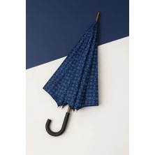 Macerati 12 Telli Kaliteli Lacivert Desenli Kauçuk Bastonlu Kırılmaz Rüzgara Karşı Dayanıklı  Premium Şemsiye