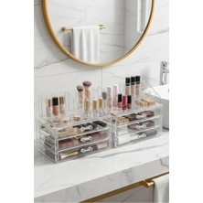 Bayev 2 Adet Ruby Şeffaf Organizer Set – 3 Çekmeceli Dior ve 16 Bölmeli Ruby Düzenleyici Makyaj Organizeri
