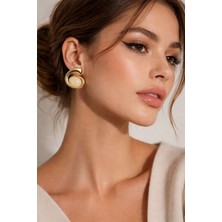 Solare Accessories Ekru Taş Detaylı Altın Kaplama Vintage Sarmal Küpe (Hipoalerjik)