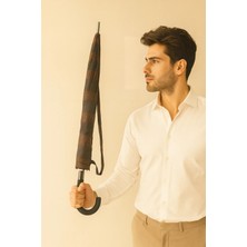 Macerati 12 Telli Kaliteli Ekose Desenli Kauçuk Bastonlu Kırılmaz Rüzgara Karşı Dayanıklı  Premium Şemsiye