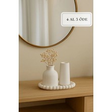 Zuri Design Beton Dekoratif Vazo Seti 3 Parça Bohem Tasarım 10 x 10 x 20 cm Beyaz Renk