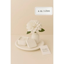 Bohem Tarzı Beton Vazo ve Dekoratif Mumluk Hediyelik Altlık Seti - Beyaz