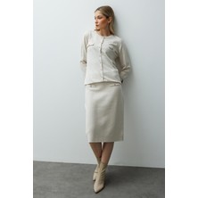 Mutlu Ertan Kadın Düğme Detaylı Triko Etek Taş 20232