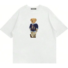 Mad&Calf  Unisex Teddy Dady Baskılı Bisiklet Yaka Oversize Tshirt
