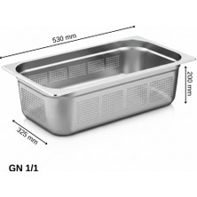 Üret Çelik Üret Delikli gastronom Küvet Gn 1/1 200 MM 28 lt