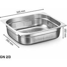 Üret Çelik Üret Delikli gastronom Küvet Gn 2/3 150 MM 13 lt