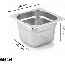 Üret Çelik Üret Delikli Gastronom Küvet Gn 1/6 150 mm 2.4 Lt