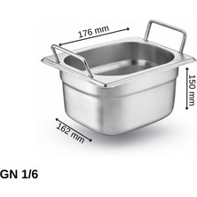 Üret Çelik Üret Saplı Gastronom Küvet Gn 1/6 150 mm 2.4 Lt