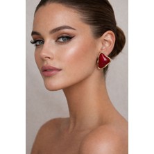 Solare Accessories Bordo Taş Detaylı Altın Kaplama Asimetrik Vintage Küpe (Hipoalerjik)