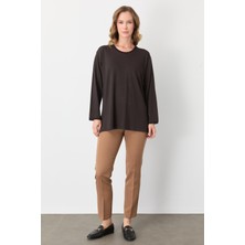 Mutlu Ertan Kadın Ribanalı Sıfır Yaka  Bluz Kahve 30413