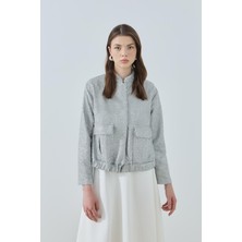 Merve Gültekin Simli Brokar Bomber Ceket Gümüş