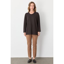 Mutlu Ertan Kadın Kare Taşlı Bluz Kahve 30431