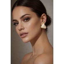 Solare Accessories Krem Rengi Taş Detaylı Altın Kaplama Asimetrik Vintage Küpe (Hipoalerjik)