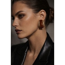 Solare Accessories Kahverengi Taş Detaylı Altın Kaplama Geometrik Vintage Küpe