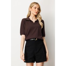 Mutlu Ertan Kadın Polo Yaka Kısa Kol Triko Bluz Vino 20247