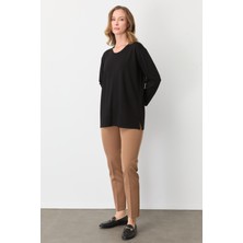 Mutlu Ertan Kadın Ribanalı Sıfır Yaka  Bluz Siyah 30413