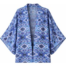 Retrobird Tasarım Boho Desen Mini Kimono Kadın Mavi