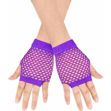 ForWhat Büro Ev Ofis Gösteri Kostümü Için 11CM Neon Mor Parmaksız Kısa File Eldiven