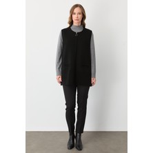 Mutlu Ertan Kadın Merrow Fermuarlı Cepli Yelek Siyah-Bordo 20283