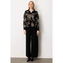 Mutlu Ertan Kadın Triko Palazzo Pantolon Siyah 20241