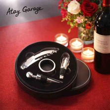 Atay Garage 4 Parça Şarap Açacağı Tirbuşon Seti – Şık Deri Kutulu Şarap Tirbişon Seti