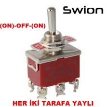 Swion MR-160-S Toggle Sw. Büyük Boy (On)-Off-(On) 6 Bacaklı Vidalı Iki Tarafada Yaylı Swıon 15A