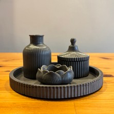 Atölye Sonart Taş Tozu Dekoratif Tepsili 4'lü Mumluk Set