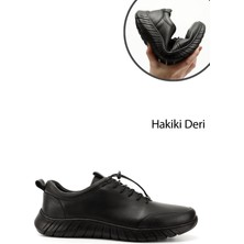 GÖNDERİ Erkek Siyah  Bağcıklı Kauçuk Taban Hakiki Deri Sneaker