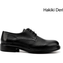 Gönderi(r) Erkek Siyah  Bağcıklı Baskılı Hakiki Deri Klasik Ayakkabı