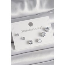 Taş Ve Oyun Atölyesi Taşveoyunatölyesi 316L Çelik Gümüş Renk Zirkon Taşlı Kalp Model Kadın Küpe Seti TG27BKP9879